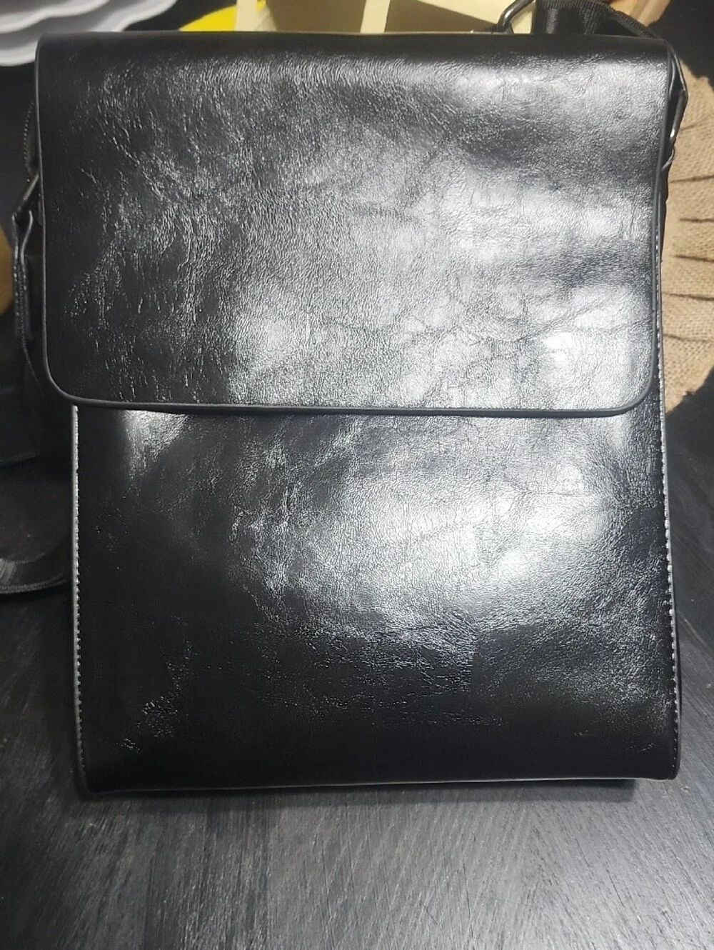 Fashion Black Leather Embossed Messenger Bag